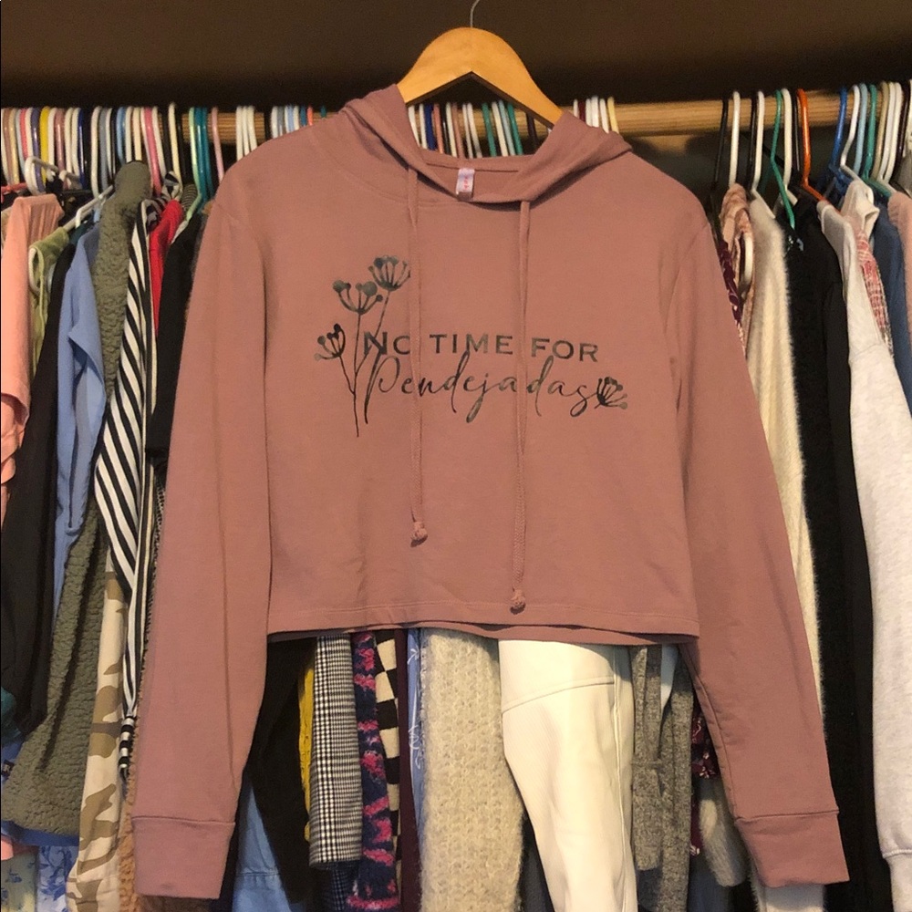 Eve Mauve Cropped Hoodie with Floral Print
